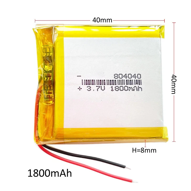 1-10PCS 3.7V 1800mAh Li-Rechargeable Battery 804040 JST 2.0mm 2Pin Plug For MP3 GPS Navigator DVD Recorder Headset E-book Camera