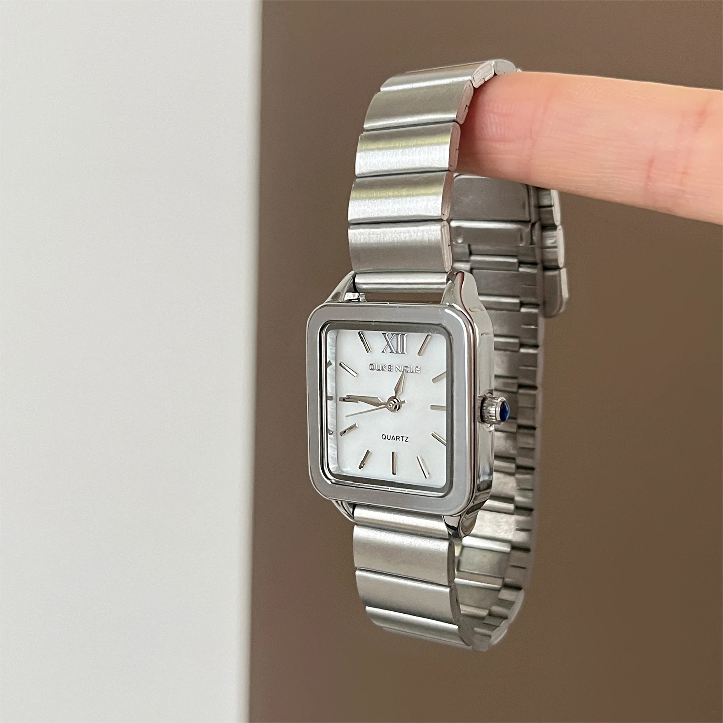 High value fashion temperament square watch women's niche design bamboo steel belt quartz watch