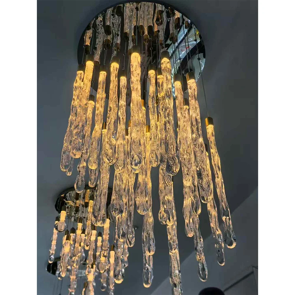 

Custom Art Crystal Glass Teardrop Petal Pendant Light with Unique Designs Hotel Lobby Decorative Modern Staircase Chandelier