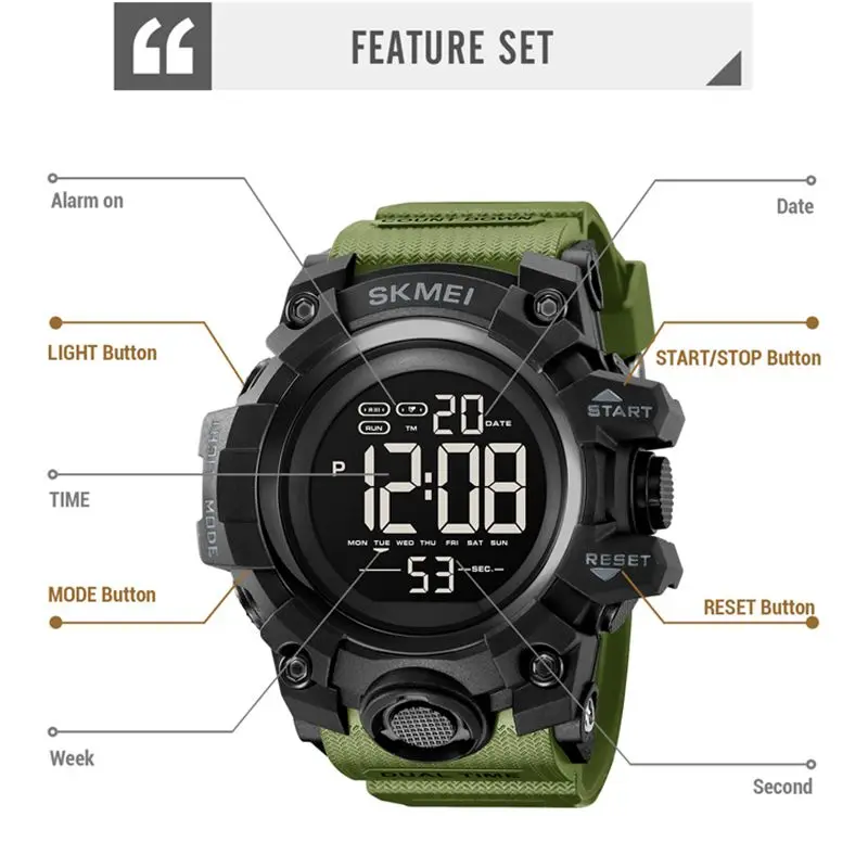 SKMEI Top brand Stopwatch Chronograph Date Alarm Clock Sunday Night Light Swimming Watch 24-hour System Countdown 2140