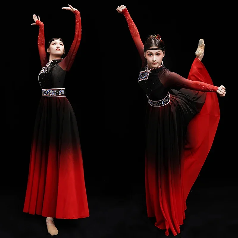 Minority Tibetan Dance Costume Female Traditional National Dance Mongolian Tibetan Outfit for Women Dancewear Stage Performance