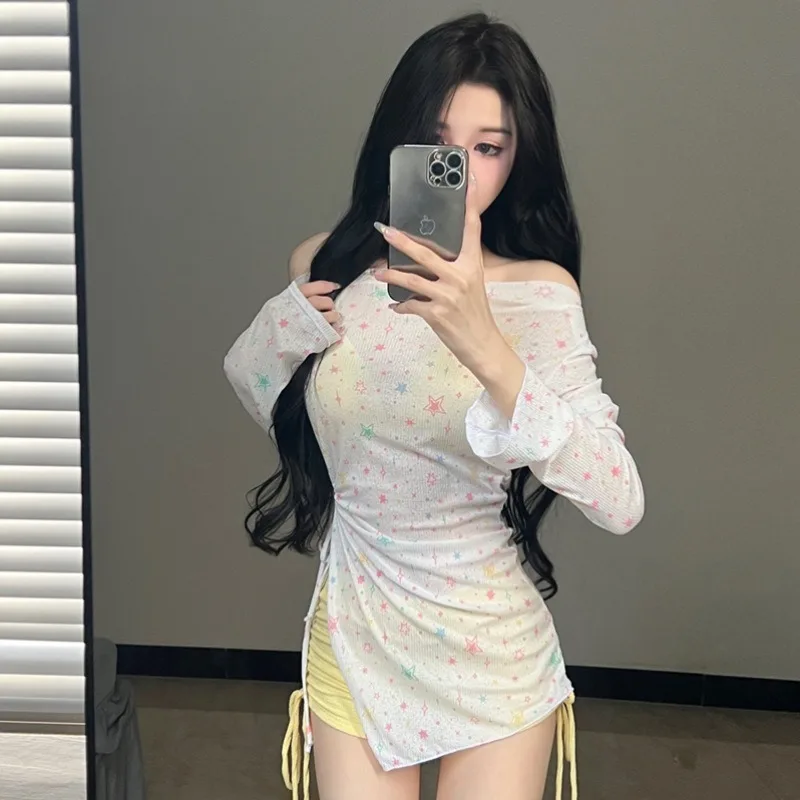 

Cute Floral Bikini Pure Desire Star Cover, Anti Wrinkle Long Sleeved Tie, Sexy Slimming Beach Vacation Swimsuit for Women