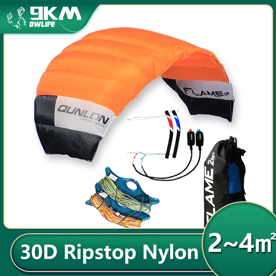 9KM 2㎡-4㎡ 4 Line Power Trainer Kite Professional Traction Kite 100KG & 180KGx20m Dyneema Flying Lines and Control Kits