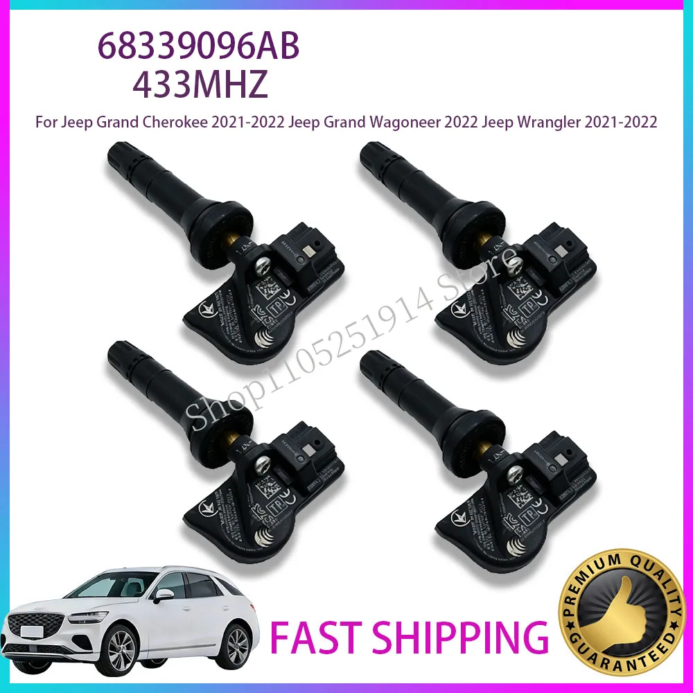 Tire Pressure Sensor 68339096AB 433MHz For Jeep Grand Cherokee 2021-2022 Jeep Grand Wagoneer 2022 Jeep Wrangler 2021-2022