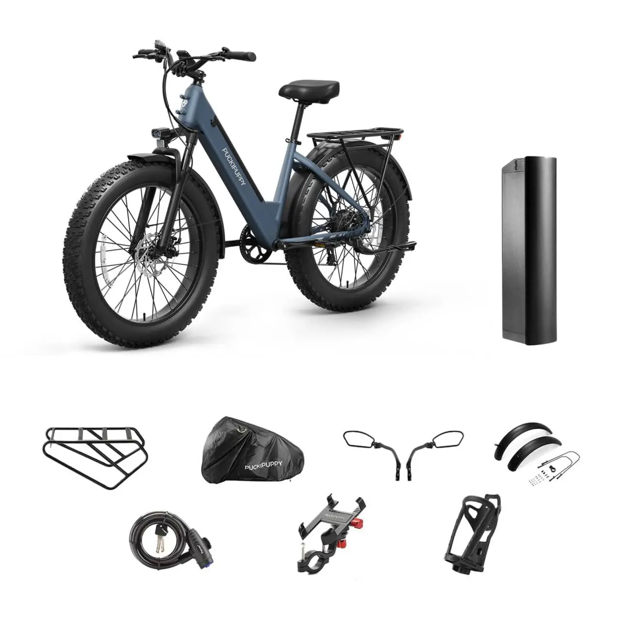 

PUCKIPUPPY Samoyed Electric Bike 960W Peak 48V 15AH All Terrain Electric Bicycle with Luxury Accessory Pack and Extra Battery
