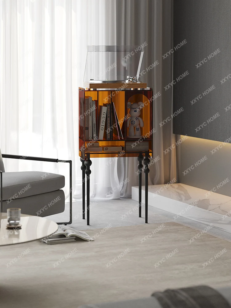 HHHHLight خزانة مجلة أكريليك فاخرة خزانة الكتب غرفة المعيشة أريكة خزانة جانبية