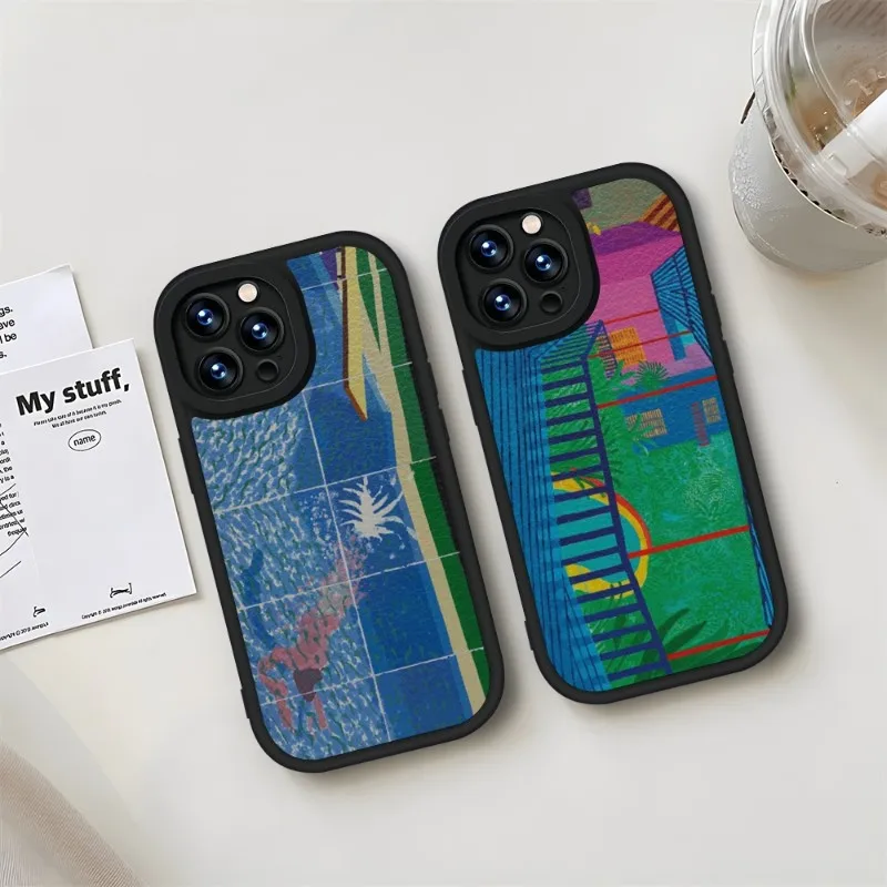 David Hockney Art Phone Case Black For IPhone 11 14 13 12 Pro Max Mini Xs X Xr 7 8 Plus SE2020 Leather Silicone Texture Coque