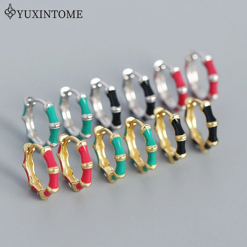 925 Silver Ear Needle Enamel Hoop Huggie Earrings Light Green Simple Round Hoop Ear Buckle Cute Girls Gift Fashion Jewelry