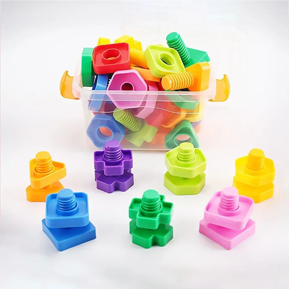 10/20Pcs Screw Building Blocks Nut Shape Match Puzzle Toys For Children Infant Montessori Shape Color Recognize Educational Toys