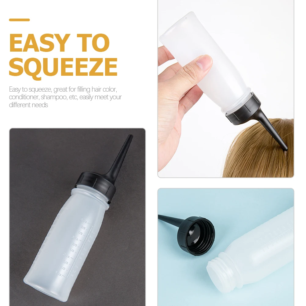 

3Pcs Hair Color Bottle Applicator Squeeze Tip Measuring Salon Dye Containers Graduated Scale Empty Refillable Small Size