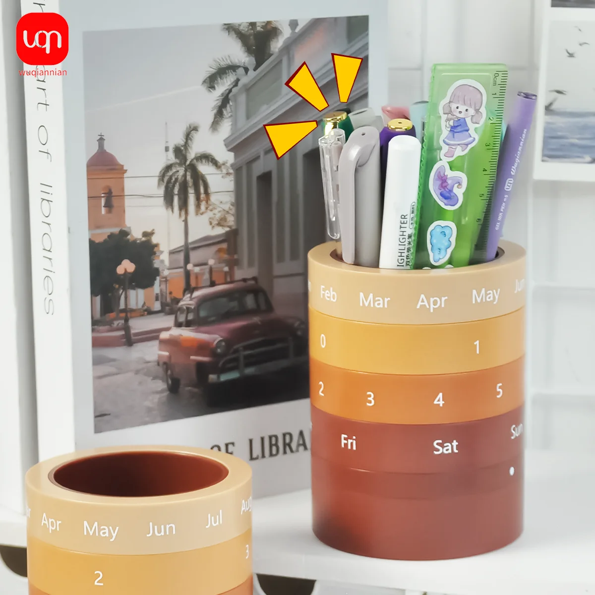 

WQN 1pc High-Quality Brown Color Storage Pen Holder - Removable Design, Circular Shape for Portability. Large Capacity to Store