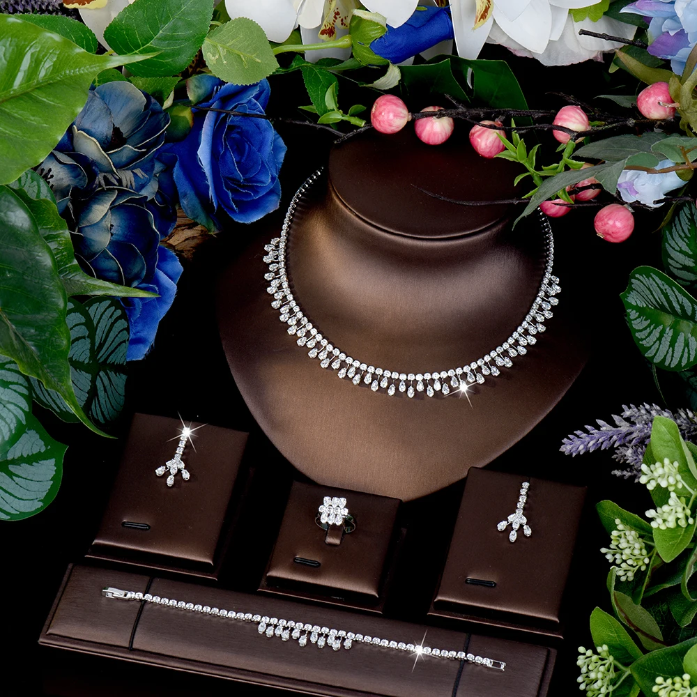 HIBRIDE Luxury Simple Water Drop Necklace Earrings Bracelet Set Women's Clothing Light Luxury Jewelry Wedding Holiday Gift S1096