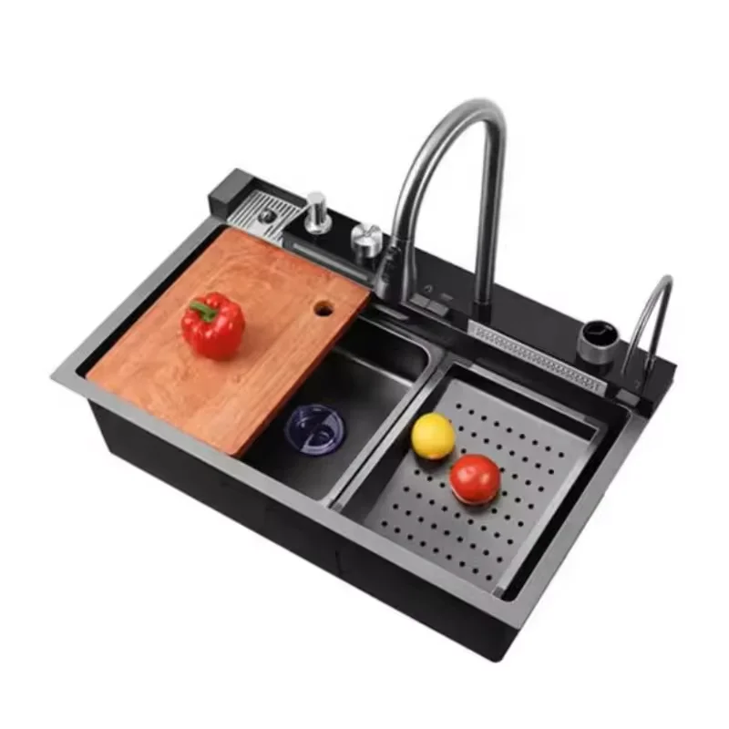 Multifunctional Household Vegetable Washing Four Holes Whale Flying Rain Waterfall Large Single 304 Stainless Steel  Sink