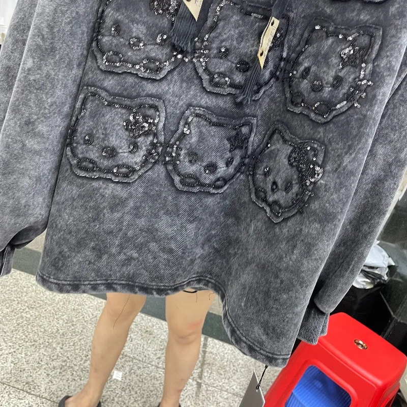 2025 Autumn Heavy Industry New Age-Reducing Cartoon Hooded Sweatshirt For Women's Loose Casual Sweet Style Top Sudadera Mujer