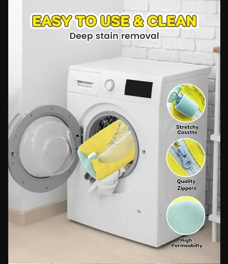 

Portable Wash Shoes Washing Machine Laundry Bags Microfiber Closure Shoes Cleaning Bag Shoes Laundry Net Fluffy Fibers Sneaker