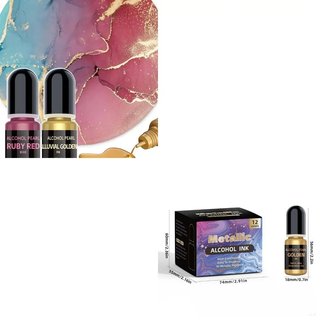  12 Shimmering Metallic Alcohols Inks Quick Drying For Faux Stained Glass And More