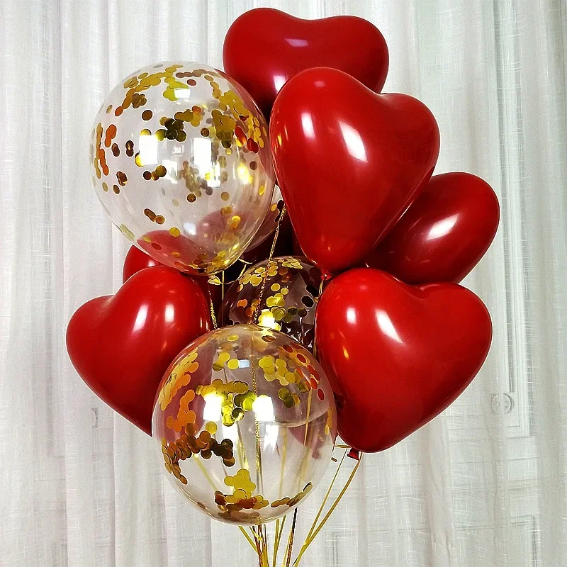 5PCS 10 inch matt heart shaped pomegranate red latex balloon double balloon wedding lover proposal wedding party decoration