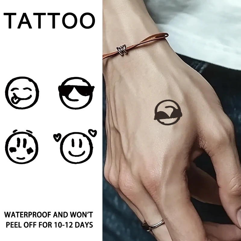 1Pc Smile Emoji Waterproof Temporary Tattoo Stickers, Long-lasting Waterproof for One to Two Weeks, Suitable for Finger, Plam.