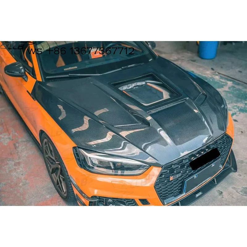 

For A5 S5 RS5 2017 + Carbon Fiber Transparent Engine Hood Body Kit with Glass