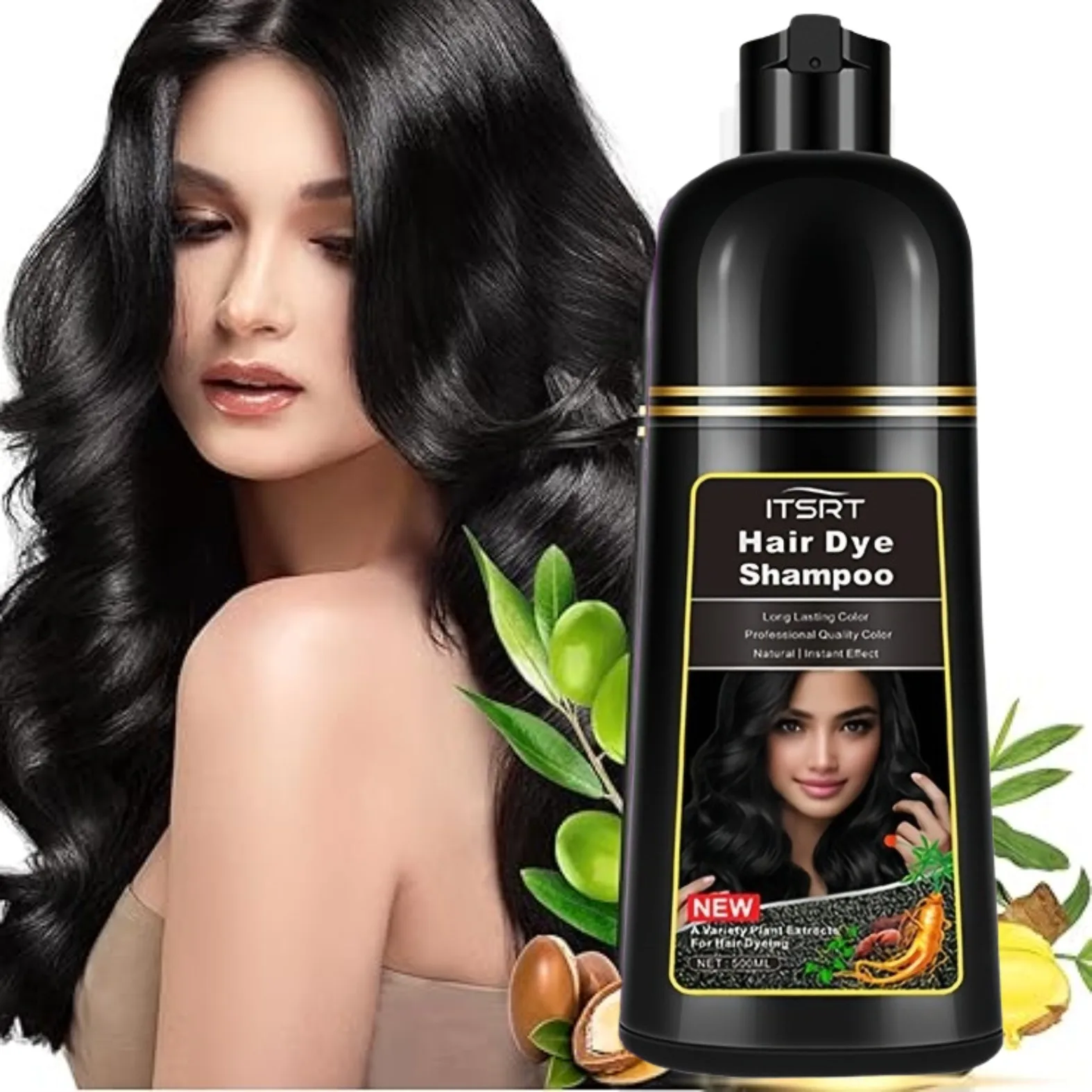 

500 мл/14,9 жидких унции, 5 цветов, шампунь для краски для волос, окрашивание минут, натуральный и стойкий шампунь для краски для волос, мужские и женские волосы, черный
