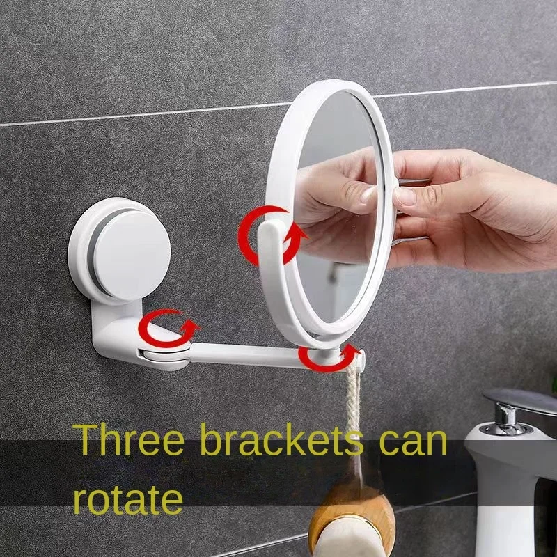 Suction Cup Folding Swivel Double Sided Makeup Mirror Bathroom Mirror Dressing with Hooks Adjustable Multi-angle Makeup Mirror