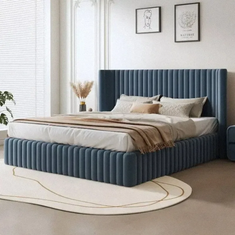 Nordic Tall Double Bed Elegant European Pretty Solid Wood Bedroom Bed Frame King Modern Sets Camas Matrimoniales Furniture