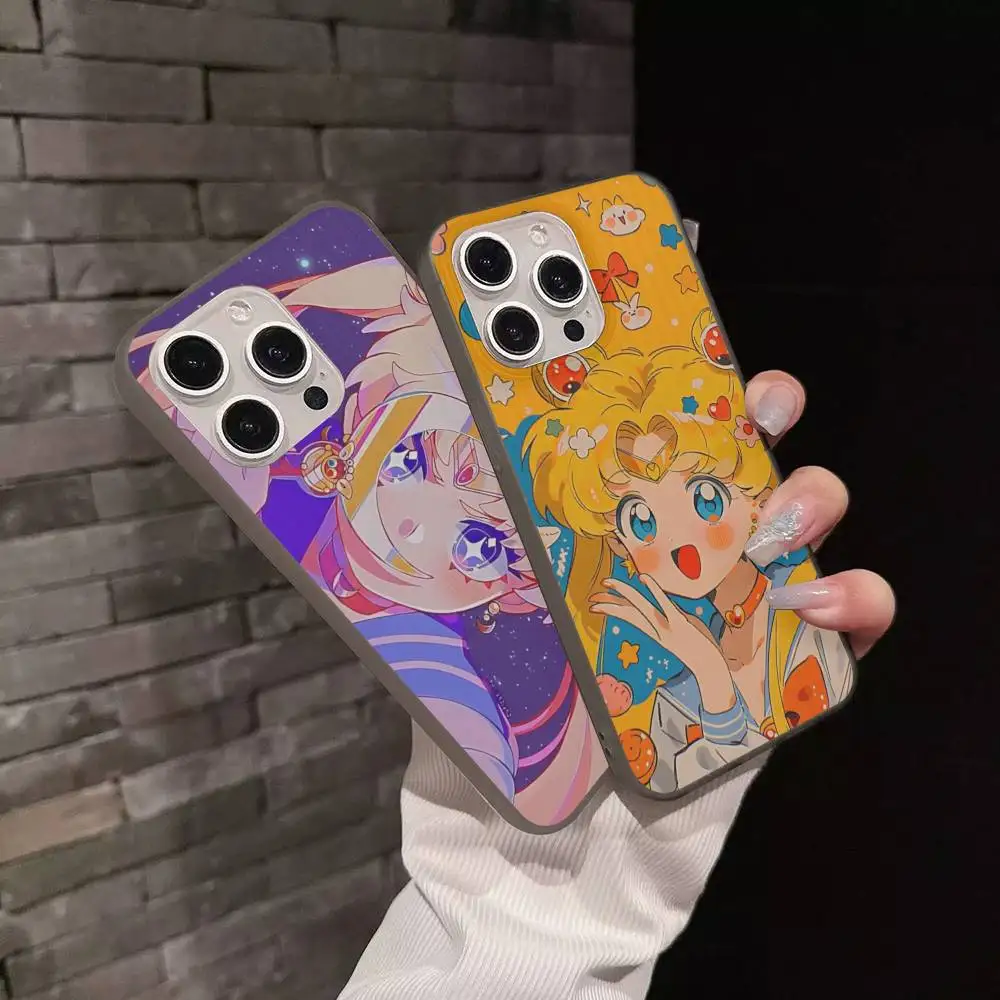 Anime S-Sailor Superpowers M-Moon Phone Case For IPhone 16 15 17 Pro 11 12 13 14 Pro Max Plus Soft Ripple Silicone Cover Shell