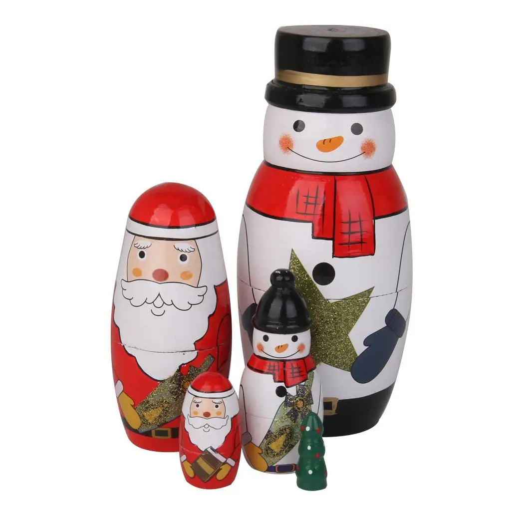 5 peças boneca aninhada de madeira de Natal matryoshka russa pintada à mão