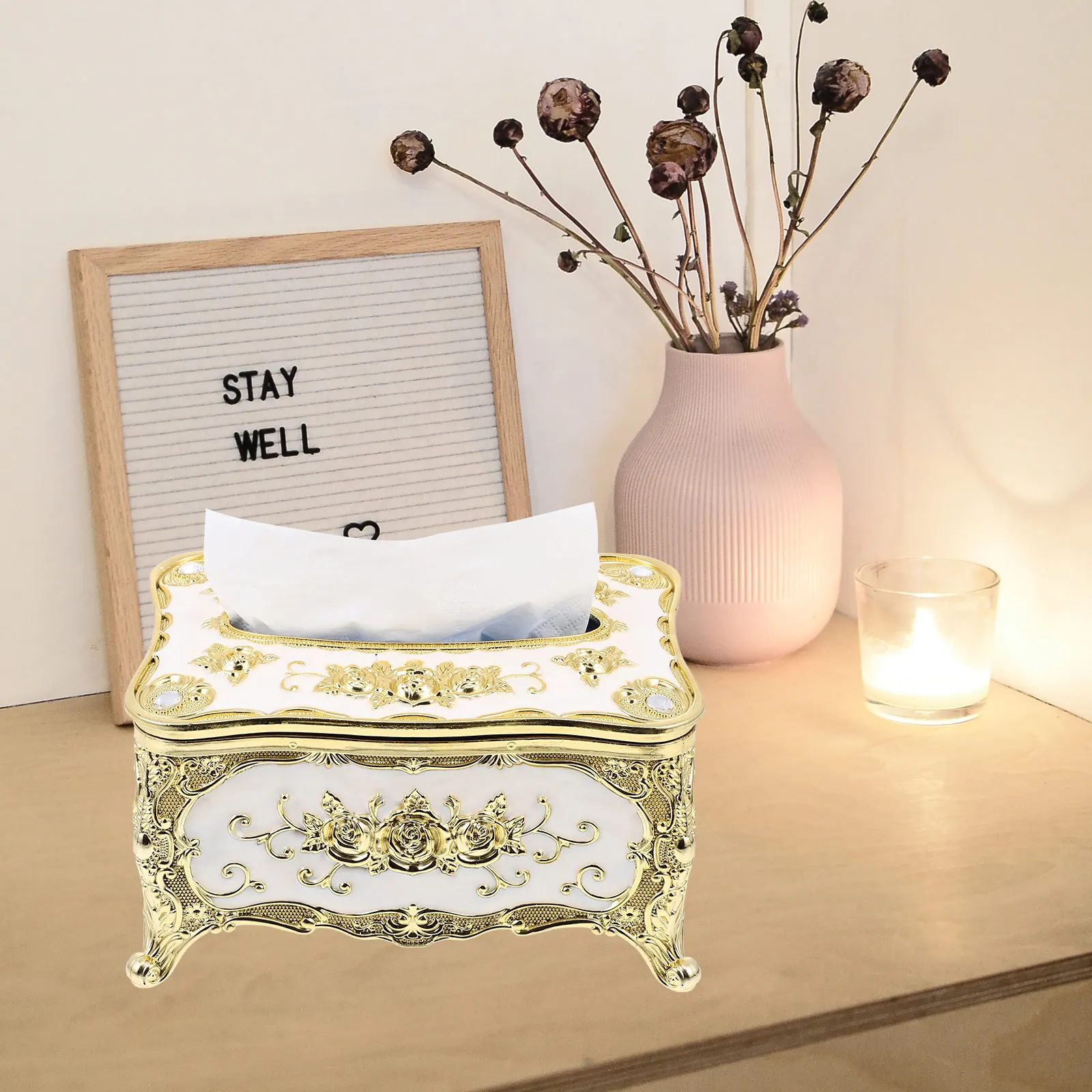 

Napkin ganizer Pattern Home Decor Fashion Case Rose Patterned Box Storage Tissue Box European Style Tissue Case Solution