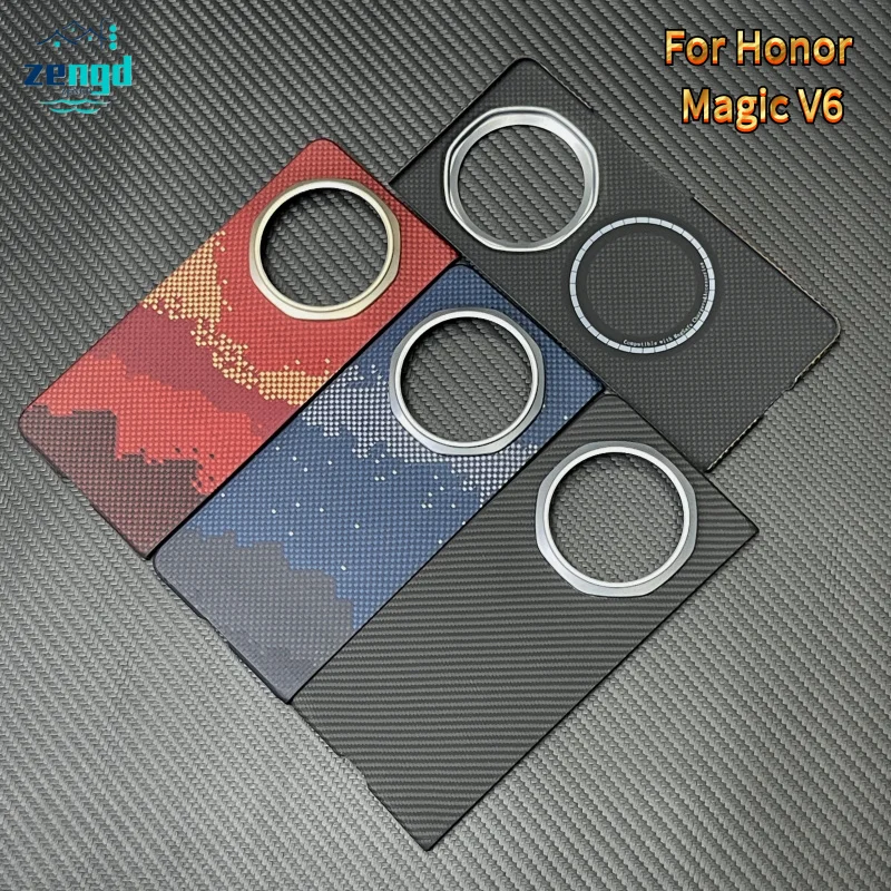 

Чехол для Honor Magic V6 Fold из арамидного углеродного волокна, магнитный, тонкий, легкий, ударопрочный, защитный от падений