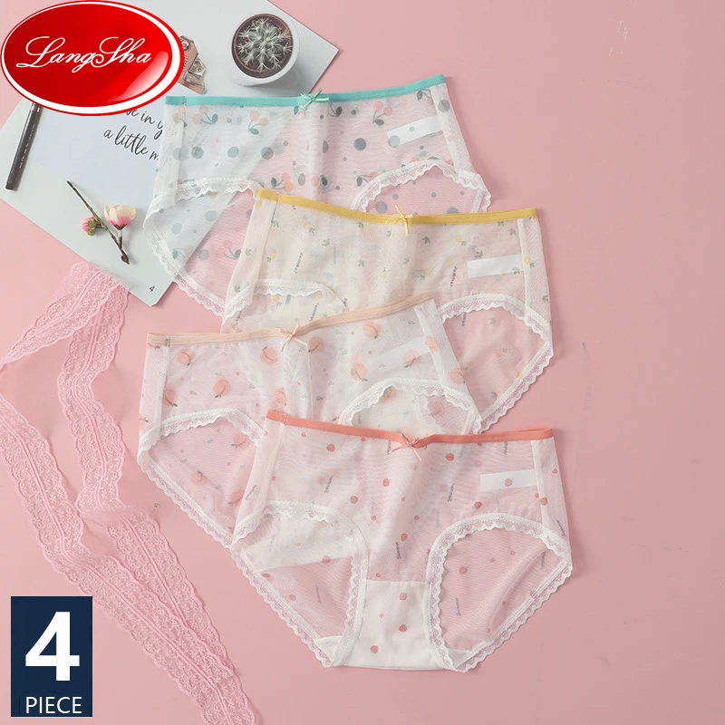 

4Pcs Seamless Panties Women Nylon Underwear Lovely Floral Girls Panty Sexy Low Waist Ladies Briefs Cotton Crotch Female Lingerie