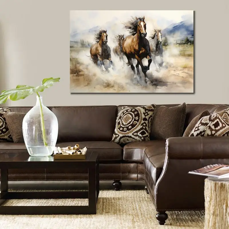 Large Horse Canvas Wall Art Running White Horses Painting HD Printed Poster Animal Artwrok Picture Sitting Room Modern Decor