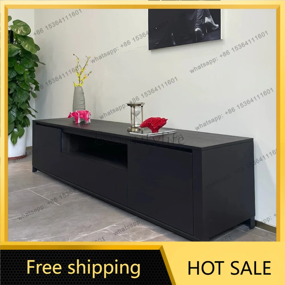 Factory Direct Italian Minimalist Smoke Color TV Cabinet Simple Living Room Solid Wood Storage Short Cabinet
