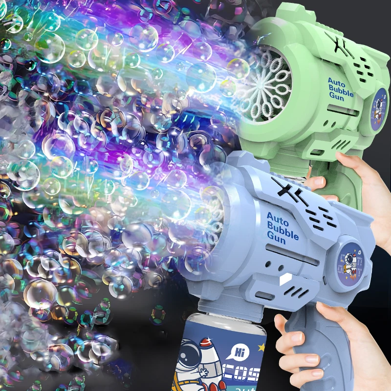 Machine à bulles d'astronaute pour enfants à 12 trous, pistolet de soufflage de bulles portatif entièrement automatique sans batterie ni eau à bulles