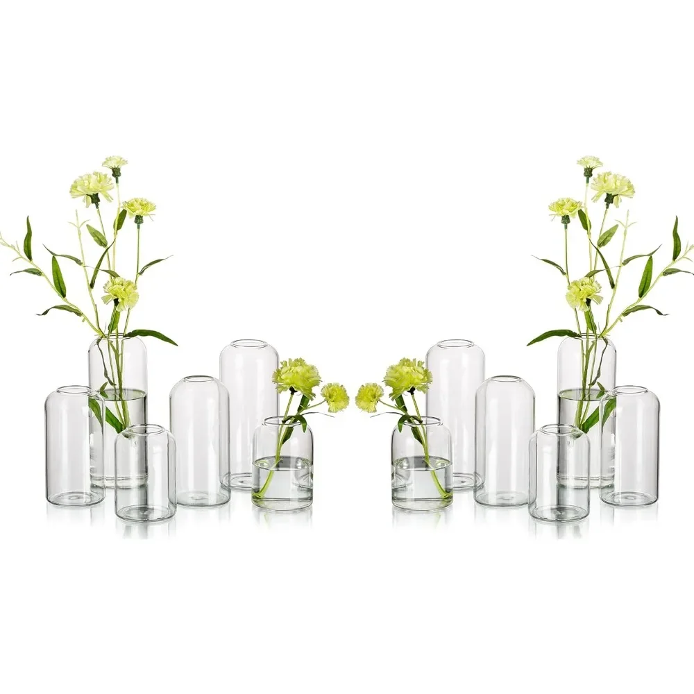 

Glass Bud Vases for Flowers - Hewory Blown Modern Small Glass Vases for Centerpieces Set of 12, Mini Clear Bulk Flower Vases for