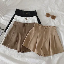Lucyever-pantalones cortos sencillos e informales para mujer, Shorts elásticos de cintura alta a la moda coreana, plisados, Ulzzang, de pierna ancha, para verano