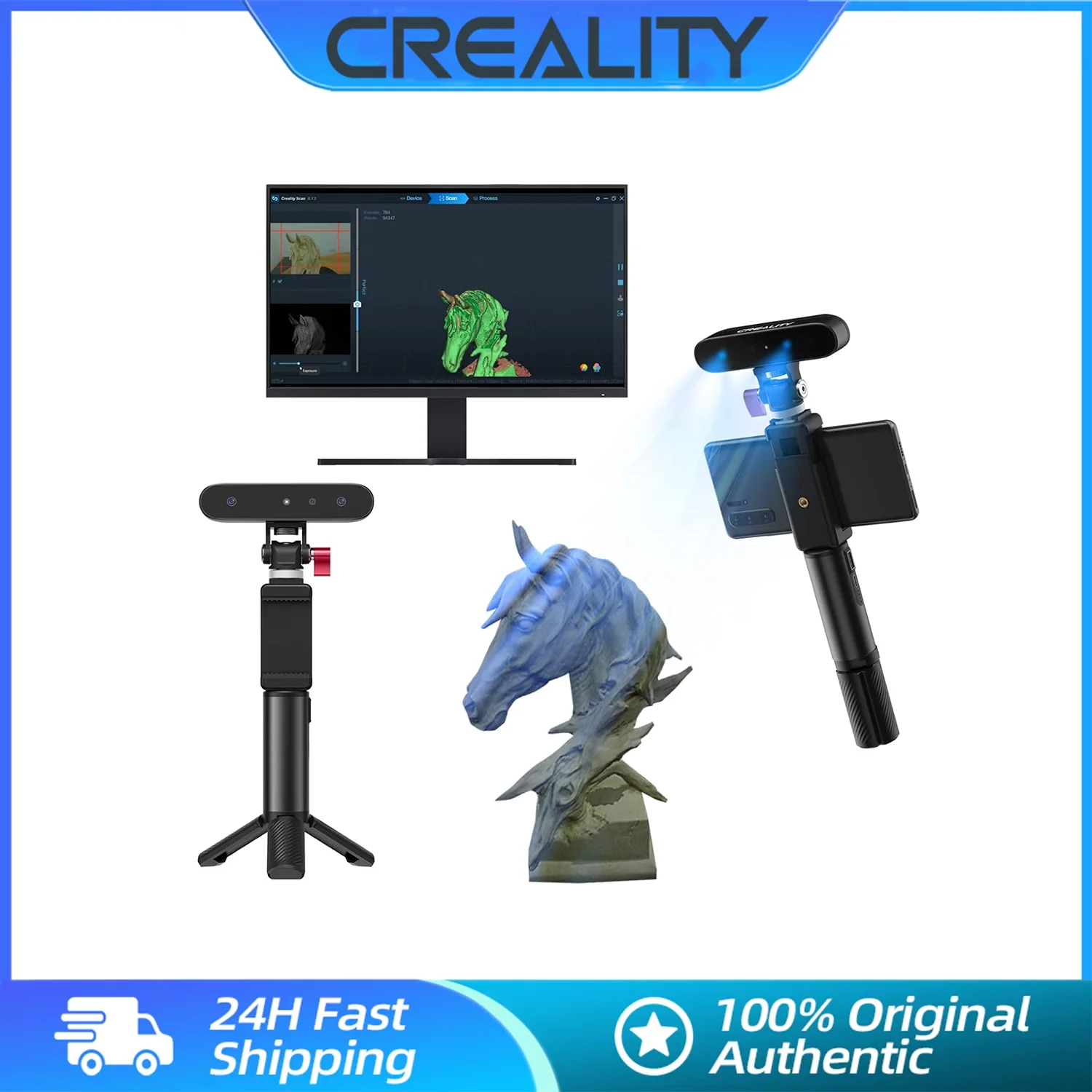 Creality 3D Scanner CR Scan Ferret Handheld 30 FPS Scaning Speed 0.1mm Accuracy ASIC Chipset Dual Mode for Andriod Phones Win PC