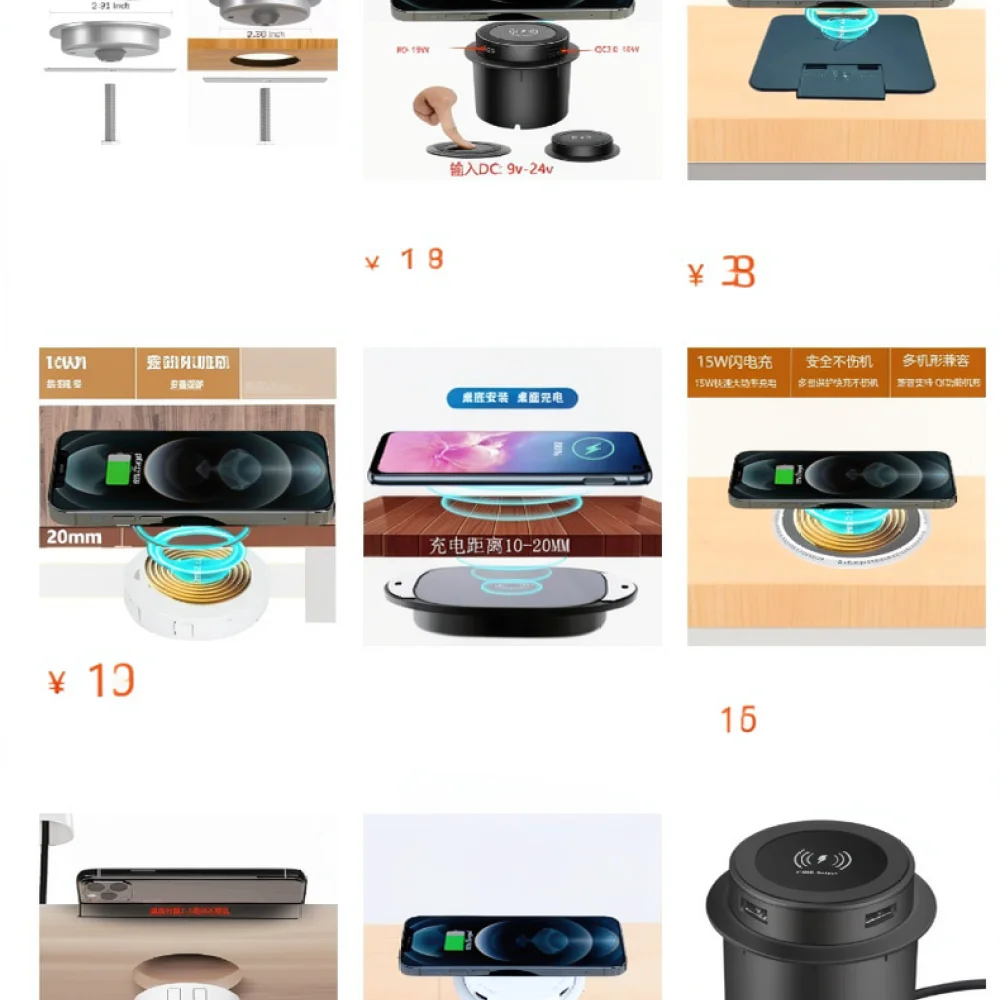 Embedded Wireless Charging Station Fast Charger PD QC 3.0 Module For Office Desk Bedside Furniture Tabletop Power Solution