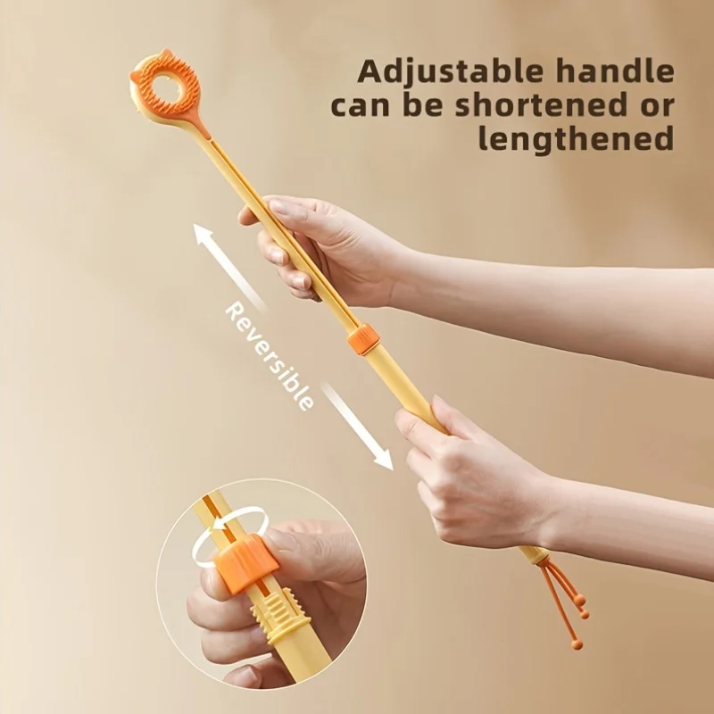 2 in 1 Telescopic Cat Back Scratcher Double Sided Silicone Pet Massager Itching Relief Wand Retractable Interactive Teaser Toy