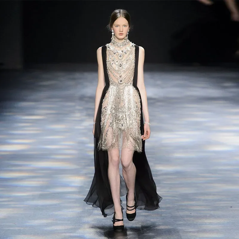 

Роскошные серебряные хрустальные кисточки высокого качества 586, с черным шафоном فساتين السهرة Vestidos de fiesta Вечернее платье