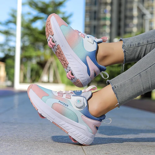 Imagen 2 del producto Zapatillas de patines de 4 ruedas a la moda para estudiantes y niños, zapatos con ruedas para exteriores, zapatos deportivos multifuncionales