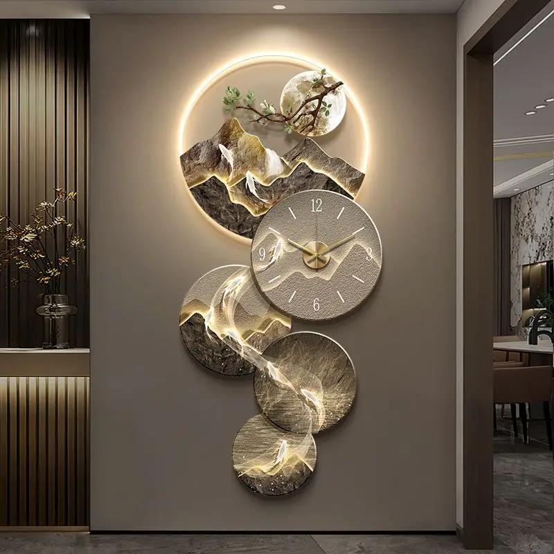 Nine Fish Graph Entrance Hall Wall Clock 2025 New Model LED Digital Clock Watch Corridor Mural Quartz Clock Room Decoration