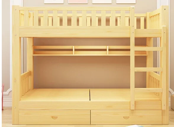 Upper And Lower Children Beds Double Bunk Bed, Mother Child Adult Solid Wood Two Storey High Low Bed Pine/