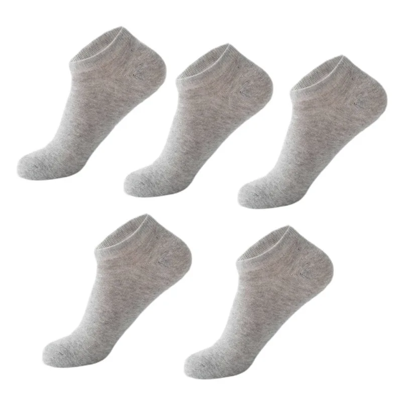 5 pares de calcetines para hombre y mujer Escote bajo Calcetines de barco de negocios transpirables Color sólido Cómodo tobillo casual Gris blanco Negro