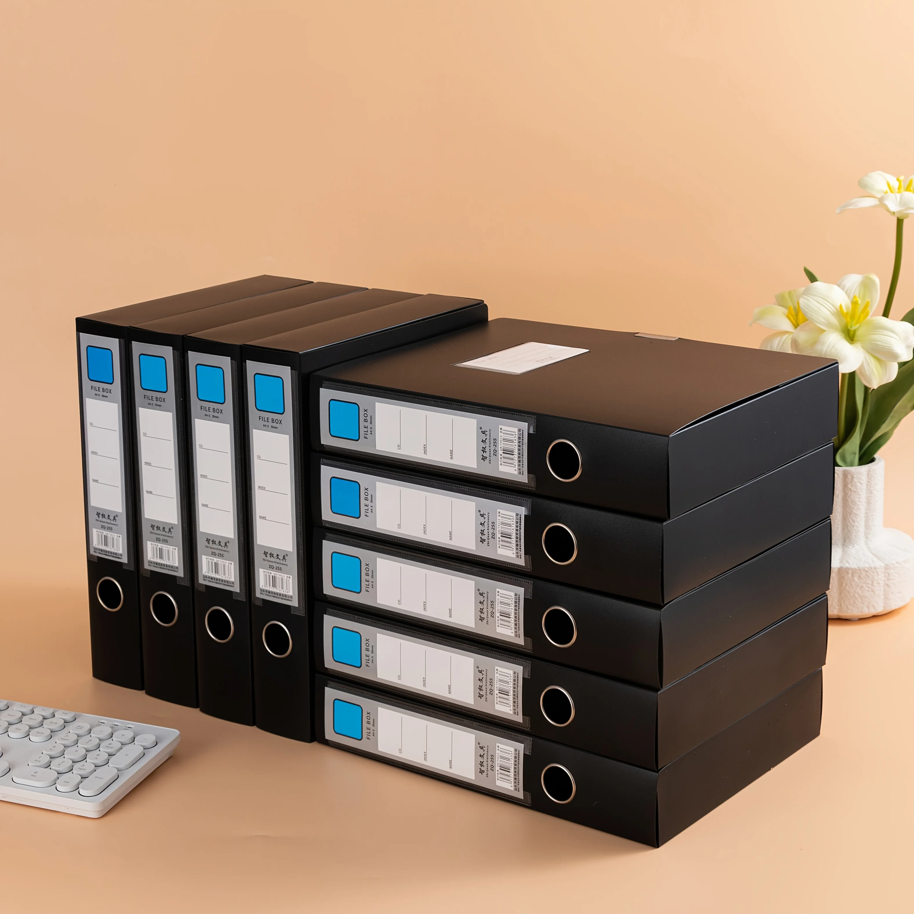 

9pcs A4 Size Foldable Document Binder, Thickened PP Material, Vertical Accounting Voucher Document Storage Box with Label Holder