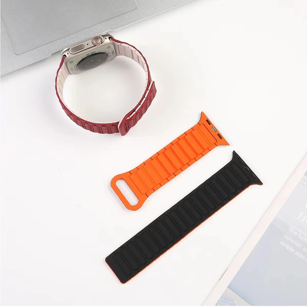 Magnetic Loop strap for Apple Watch Band 44mm 40mm 49mm 45mm 41mm 38mm Silicone Bracelet iWatch Series 9 8 7 3 Se ultra 2 bands