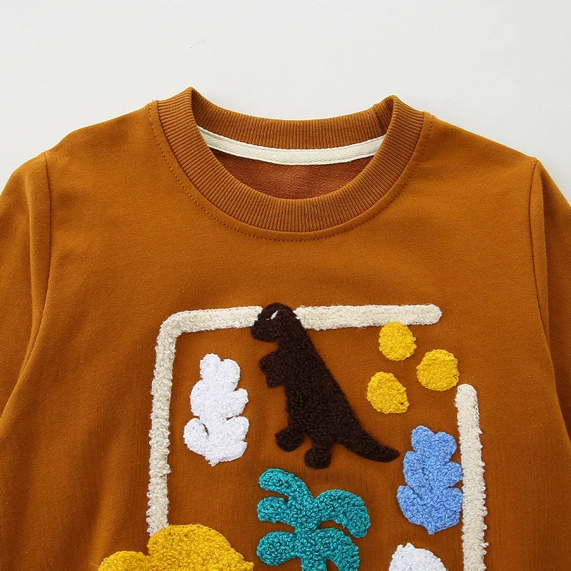 2-7T Toddler Boys 2Pcs Clothes Set Outfit Dinosaur Embroidery Sweatshirt Lion Tiger Cartoon Jogger Pants Kids Casual Tracksuit