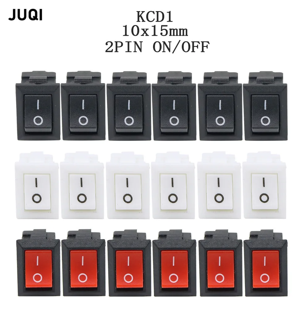 3/5/10 sztuk KCD11-101 przełącznik wciskany 3A/250V Mini czarny czerwony biały 10*15mm 2 PIN ON/OFF SPST przełącznik kołyskowy