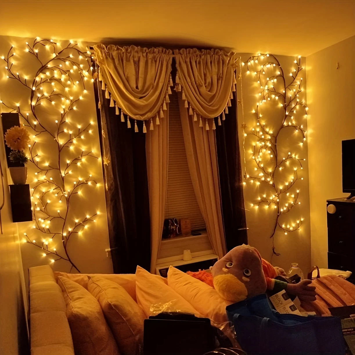 96/144 luces LED de vid de sauce mágico, alimentadas por USB con control remoto y 8 modos: diseño flexible para jardín, boda