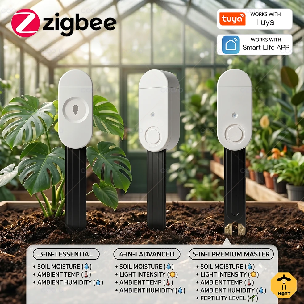 Tuya Zigbee Temperature Humidity Moisture Detector 3/4/5 in 1 Smart Soil Tester Illumination‌ Fertility Sensor for Home Garden
